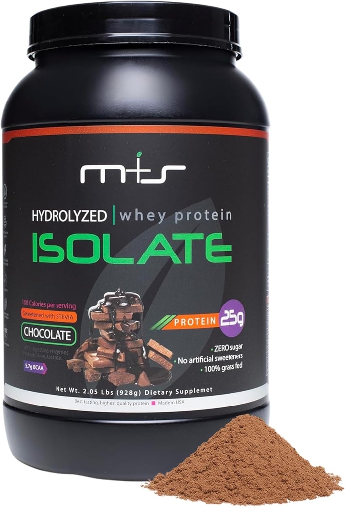 M+S 100% Hydrolyzed Whey Protein Isolate Powder, Low Carb - 25 g Protein, 0g Sugar, Stevia Sweetened (Chocolate, 2.05 Lb).