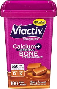 Viactiv Max Fórmula Calcio +Vitamin D3 Suplemento de Bone Health, Rich Caramel, 100 Soft Chews - 5 Pack