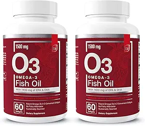 Elementos esenciales Omega-3 Fish Oil Suplemento con EPA & DHA TENIDO Ácidos grasos para inmune, corazón &amp; apoyo cognitivo ← Omega-3 Fish Oil 120 Softgels (2-Pack)