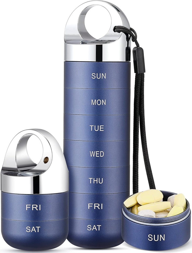 Zannaki Metal Travel Pill Organizer, Portable Waterproof Caja semanal de píldoras, Gran Contenedor de caja de aleación de aluminio, BPA Gratis 7 días Medicina diaria Organizador Holder para vitamina, aceite de pescado, suplemento