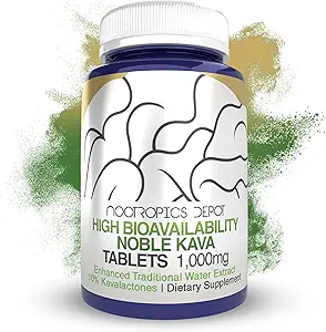 Nootropics Depot High Bioavailability Noble Kava Tablets  durable 1,000mg Silencio 30 Conde Silencio Mínimo 10% Kavalactones ¦ Enhanced Traditional Water Extract