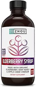Zhou Nutrition Elder-Mune+ Syrup - Organic Black Elderbery Syrup for Adults, Immune Support Elixir with Apple Cider Vinegar, Echinacea Tincture, Natural Wellness - 8 Fl Oz Glass Bottle