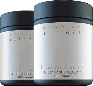 León Mane Organic Mushroom Extracto Oriveda 2-Pack - Fruiting Body 180 v-caps, Mycelium 120 v-caps Supports El sistema cerebral y nervioso