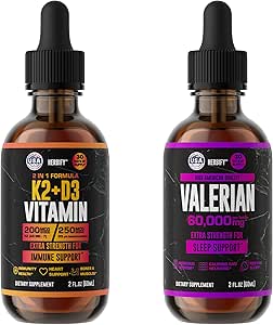 HERBIFY Bundle - K2 y D3 Drops " Valerian Root Tincture - Bone Strength " Nervous System Support