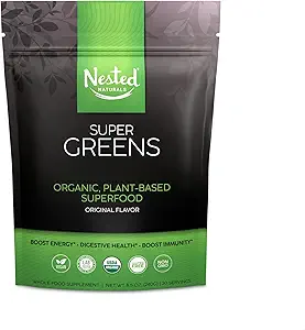 Super Greens Daily Greens Superfood Powder - Certified USDA Organic Green Powder w/20+ Whole Foods, Spirulina Powder, Wheat & Barley Grass - Probiotics, Fiber & Enzymes - Relleno original, 30 Servings