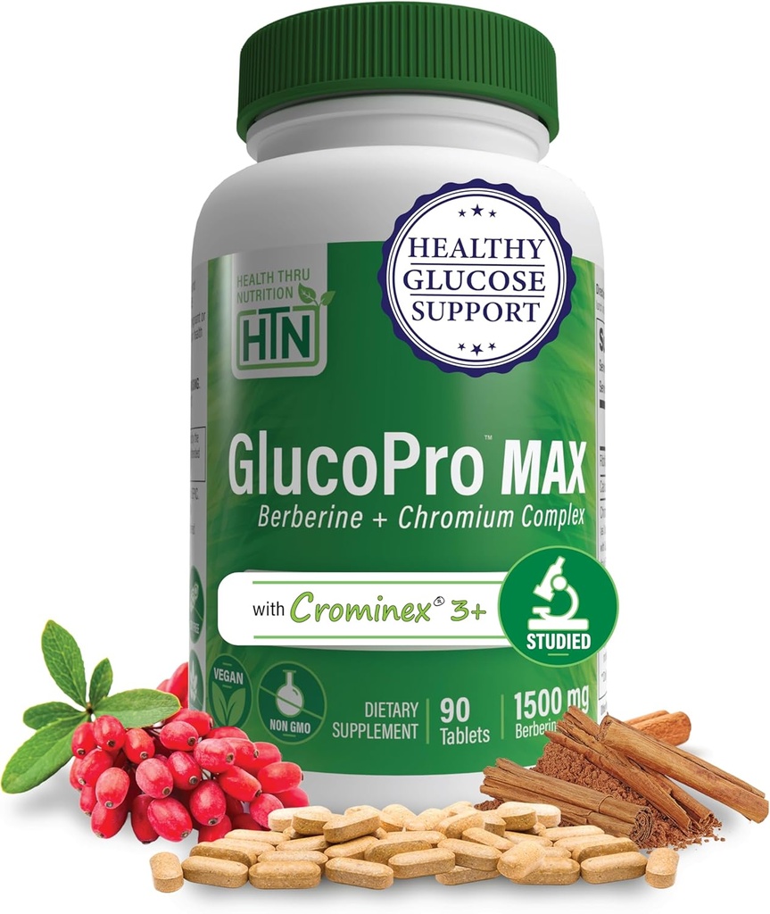 Salud Thru Nutrition GlucoPro Max - con 1.500mg Berberine, Chrominex + Chromium, y 1000mg Cinnamon peru Vegan, Non-GMO, Gluten Free