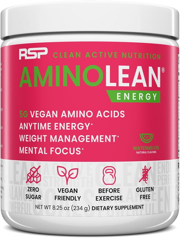 RSP Nutrition AminoLean Pre Workout Powder, Amino Energy & Weight Management with BCAA Amino Amino Amino Acids & Natural Caffeine, Preworkout Boost for Men &amp; Women, 30 Serv