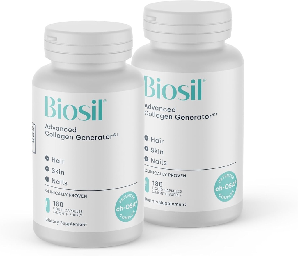 Biosil Collagen Booster Supplement - 180 Liquid Capsules, Pack of 2 - Patented ch-OSA Activator for Skin, Hair, Nails & Joints - Supports Natural Production - 180-Day Supply