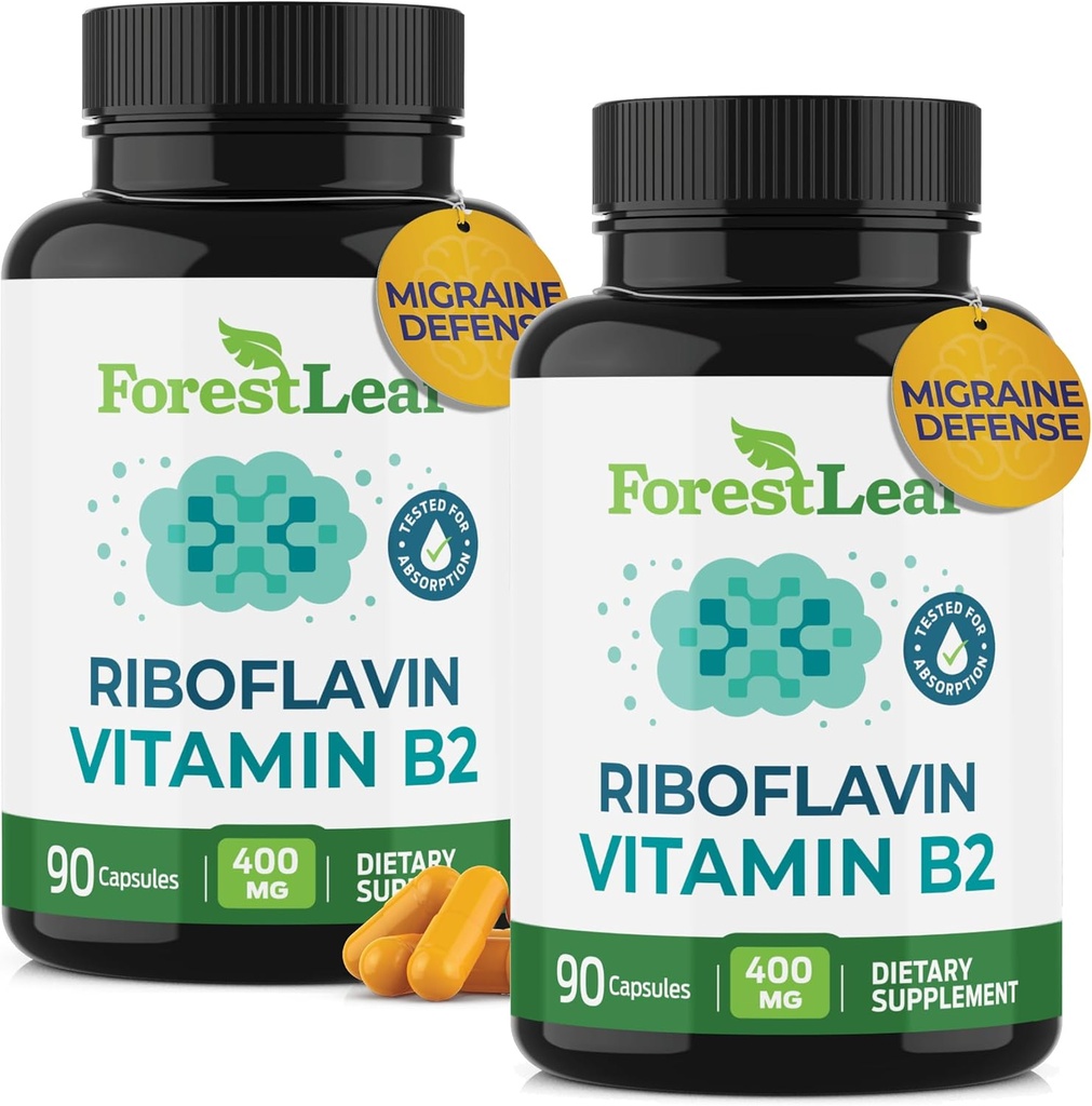 Vitamina B2 Riboflavin 400mg - Energy, Skin & Cellular Health Supplement - Nervous System Support - Vitamina B 2 Vit B - No GMO &amp; Gluten Gratis - B2 Vitamina 400mg Cápsulas vegetales, 90 Conde 2-Pack