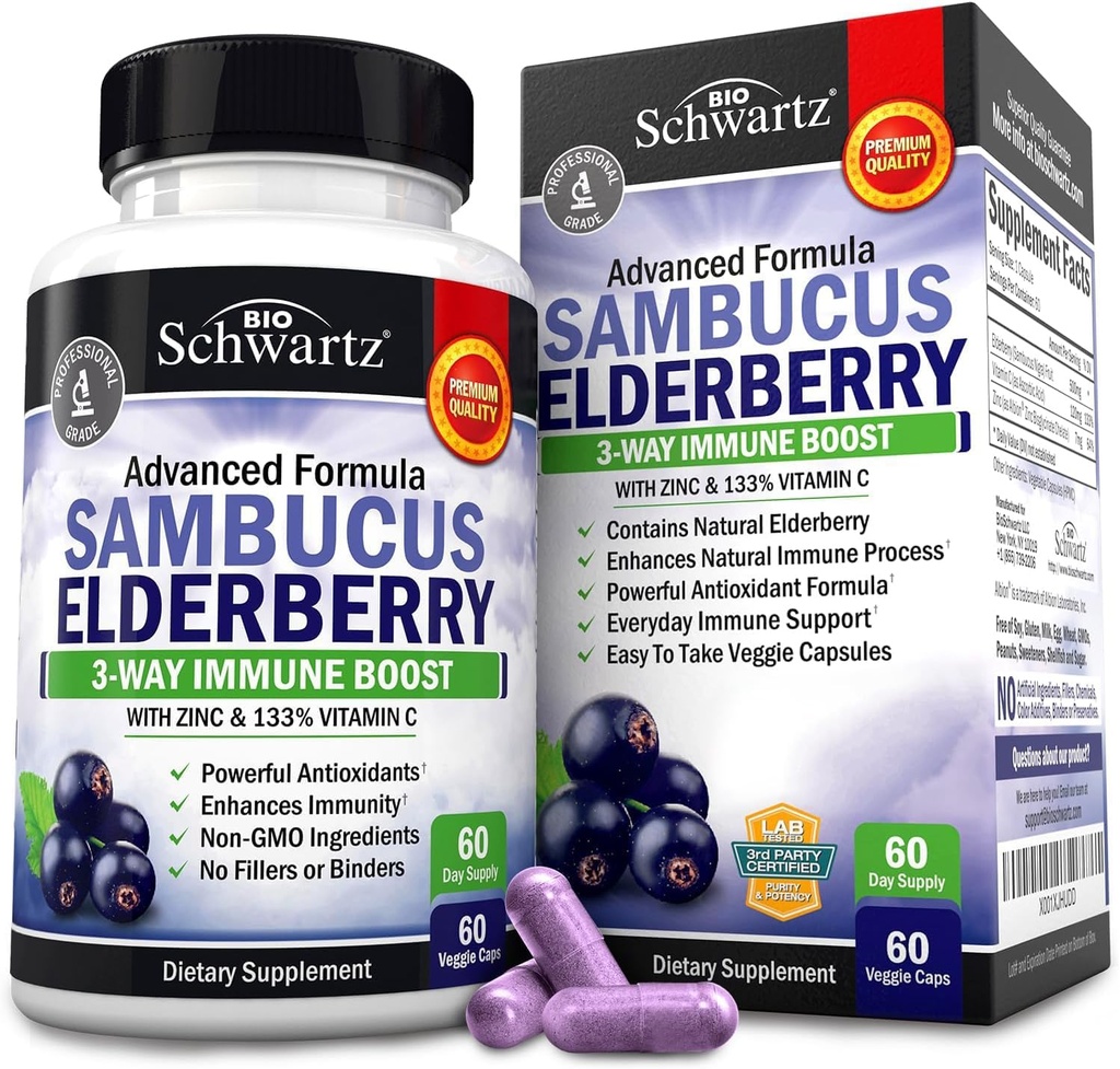 BioSchwartz Elderberry Capsules 60 Cuenta + Probiótico 40 Billion CFU 60 Cuenta Bundle