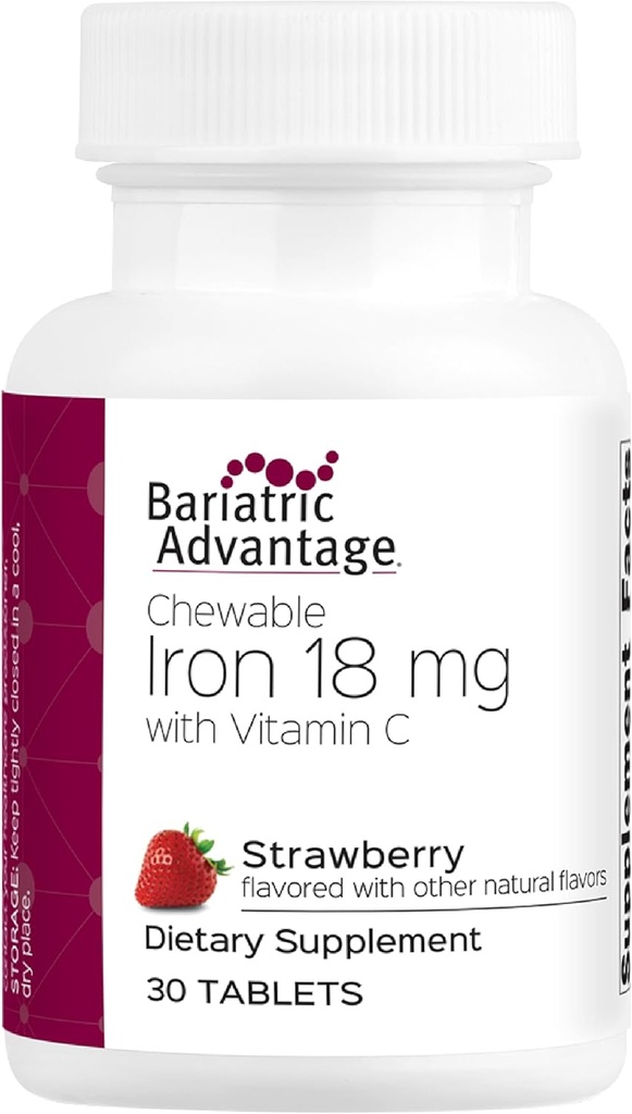 Bariatric Advantage Iron 18 mg con Vitamina C Chewable - Fresa - 30 Tabletas
