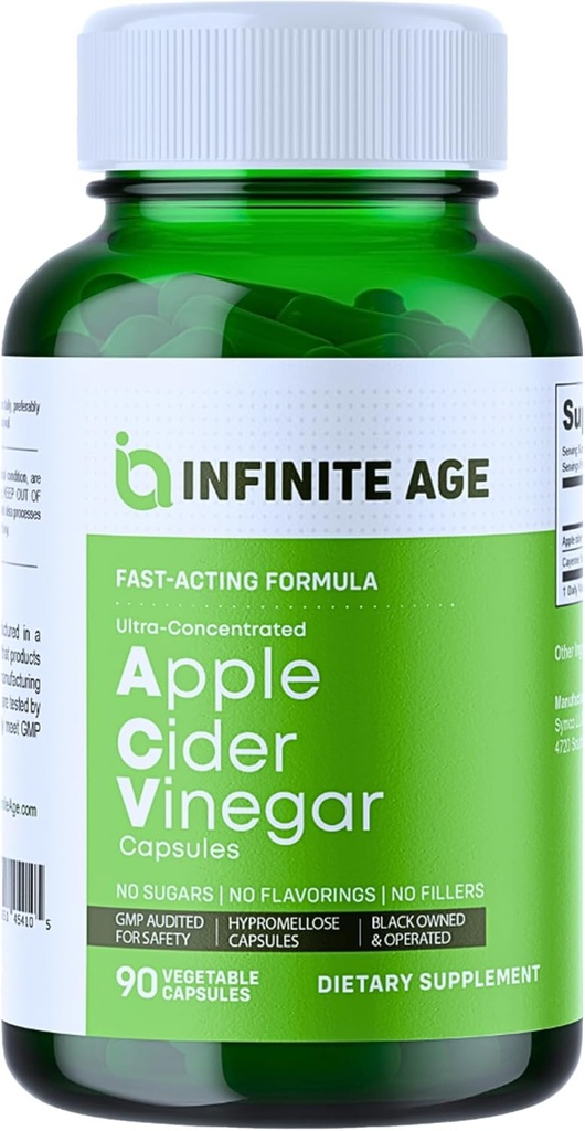 INFINITE AGE 1950mg Apple Sider Vinegar Capsules, 90 Conde - Hecho en los EE.UU., Vegan, Gluten Gratis, All-Natural - con 60 mg de fruta de Cayenne - No Fillers, Ultra Concentrado