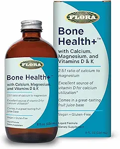Flora Bone Health+ - Suplemento de Calcio &amp; Magnesio - Ofertas Ayuda de Hueso - Contiene Vitamina D3 &amp; Vitamina K2 - Vegan &amp; Gluten-Free - Delicious Fruit Juice Base - 8 fl. oz.