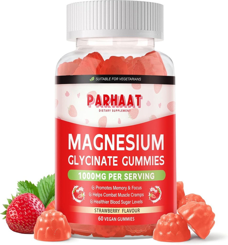 Magnesio Glycinate Gummies - Suplemento de Potasio de Magnesio Libre de Azúcar con Vitamina D, B6, CoQ10 para calma Mood &amp; Sleep Support - 60 Cerveza de Fresa
