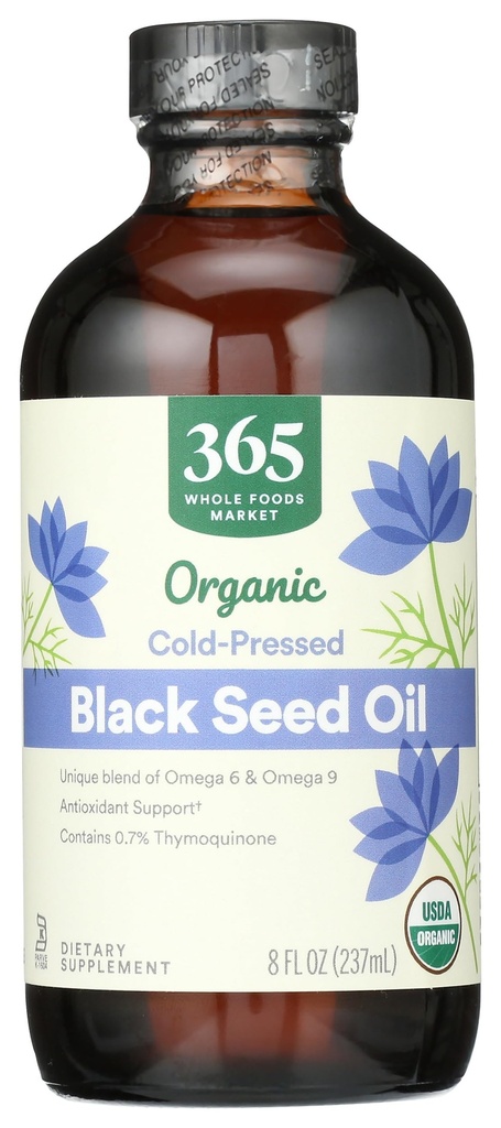 Mercado completo de alimentos, aceite orgánico de semilla negra, 8 Fl Oz