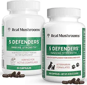 Real Mushrooms 5 Defenders for Humans (90ct) &amp; Pets (90ct) - Capsules Bundle - Chaga, Shiitake, Maitake, Turquía Tail & Reishi Mushroom - for Immune Strength &amp; General Wellbeing - Vegan, Non-GMO