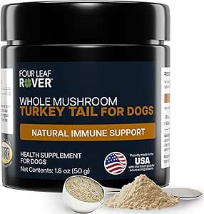 Turquía Tail Mushroom for Dogs - Todo, Orgánica Mushroom Extract - Más del 50% Beta-Glucan - Tercera Parte Tested, Made in The USA - No Grains No Fillers - 60 Días Gran Suministro de Perros