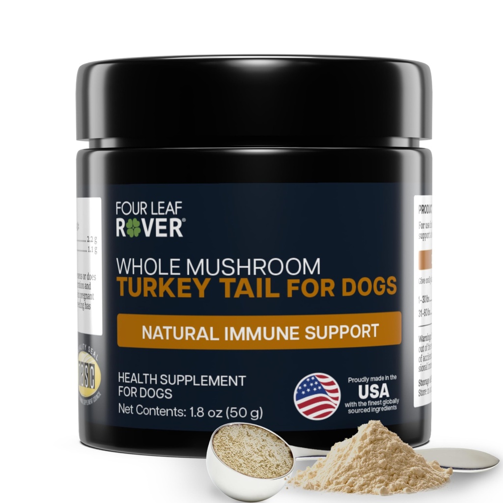 Turquía Tail Mushroom for Dogs - Todo, Orgánica Mushroom Extract - Más del 50% Beta-Glucan - Tercera Parte Tested, Made in The USA - No Grains No Fillers - 60 Días Gran Suministro de Perros
