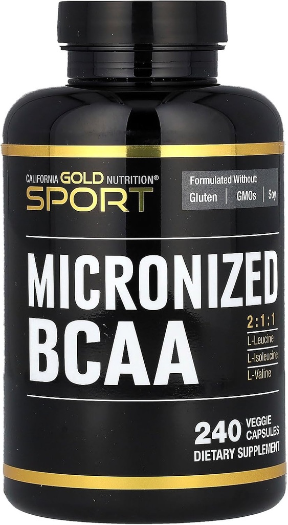 California Gold Nutrition Sport, Micronized BCAA, Branched Chain Amino Acids, 240 Veggie Capsules