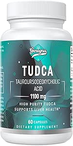 TUDCA 1100mg-Liver Support Supplement for Detox Cleanse, Water-Soluble Bile Salts with Strong Bitter Taste, 60 Vegan Capsules,No-GMO,Gluten-Free