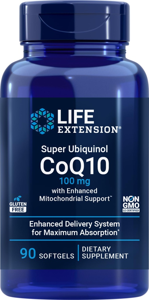 Ampliación de vida COQ10 Super Ubiquinol 100mg con soporte Mitocondrial mejorado, 90 Softgels