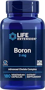 Life Extension Boron 3mg 180 Veg Caps - Triple Boron Complex with Boron Citrate, Glycinate, Aspartate - 3 mg Capsules - Enhanced with Vitamin B2