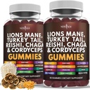 NUEVA AGE Mushroom Lion's Mane Supplement Gummies - Suplemento completo de Mushroom para el apoyo cognitivo e inmunitario, con Reishi, Cordyceps - 120 Conde