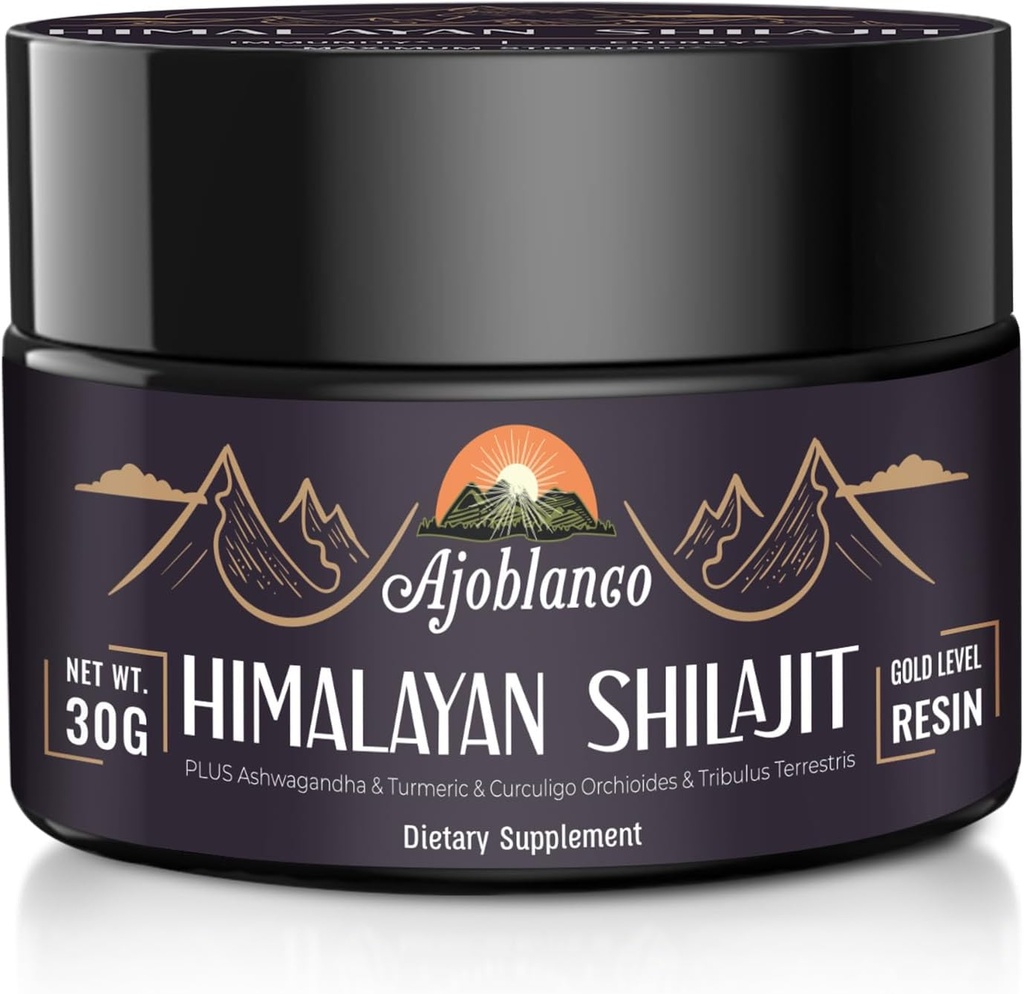 Ajoblanco 600mg Natural Himalayan Orgánica Shilajit Resin - Himalayan Gold Shilajit Resin with Organic Ayurvedic Blend in High Potency for Energy, Strength & Immunity, Pack of 1
