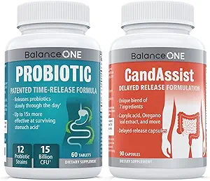 Balance ONE Probiotic & CandAssist Bundle | 15 Billion Time-Release Probiotic | Natural Cleanse with Caprylic Acid, Berberine