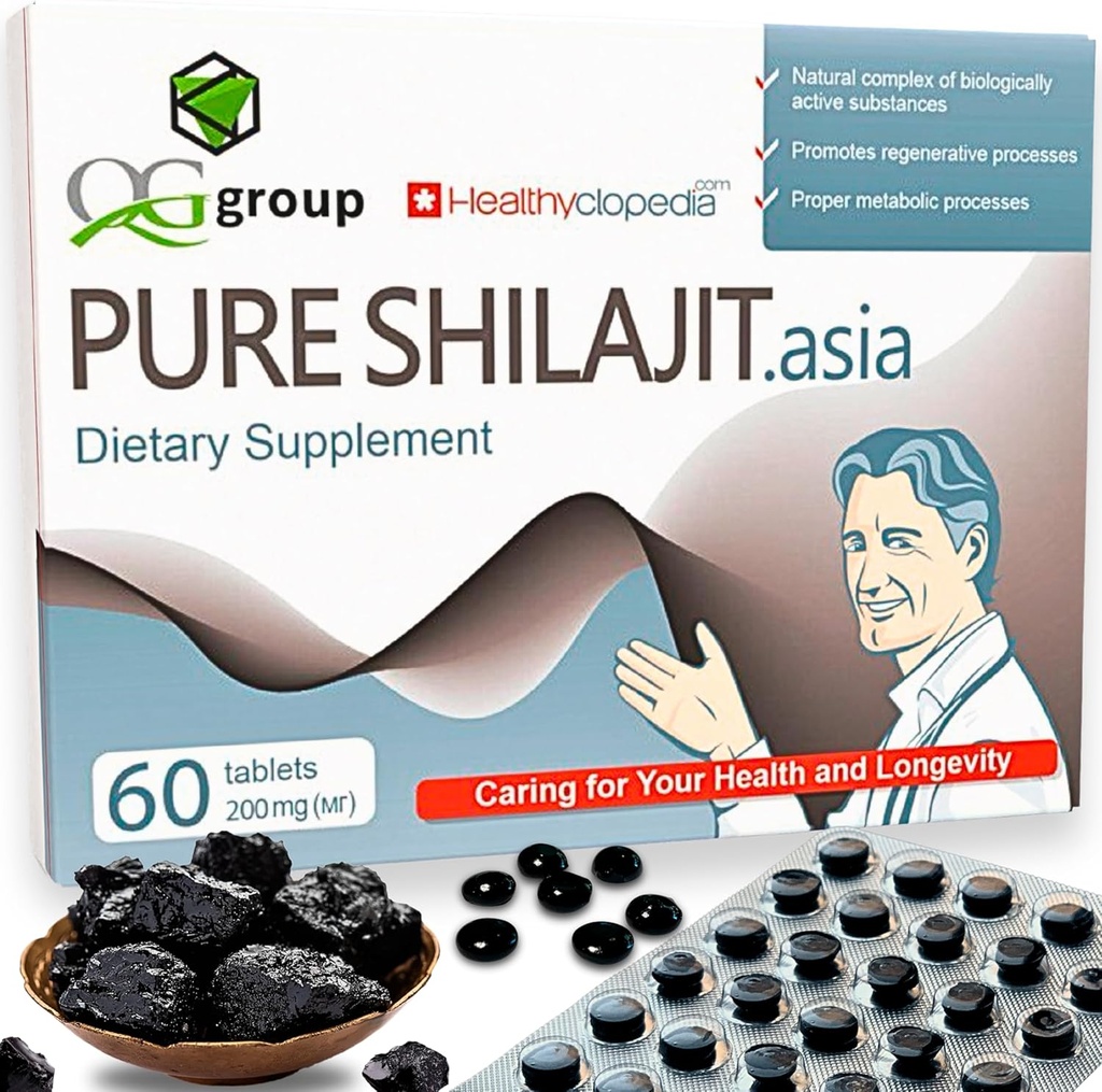 Natural puro Shilajit Tablets Analog Raw Resin Mumiyo Dry Drops 60 Tablets - 200mg 100% Himalayan Suplemento con 85+ Trace Minerals for Energy &amp; Metabolism, Immune Support - Ideal para Hombres &amp; Mujeres