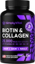 Suplementos de biotina y colágeno con queratina 25000 mcg - Piel de pelo y uñas Vitaminas con Complejo de queratina de colágeno B - Hecho en EE.UU. - Biotina para el crecimiento del cabello Mujeres &amp; Hombres Apoyo Skin & Nails, 60 cápsulas