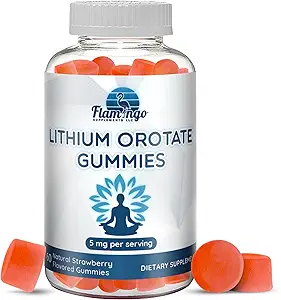 Lithium Orotate Gummies 5mg por Serving - Tested, Plant Based. Alterante a gotas de litio o pastillas. Trace Mineral for Mood Support- Strawberry Flavored Lithium Supplements- 60 Count