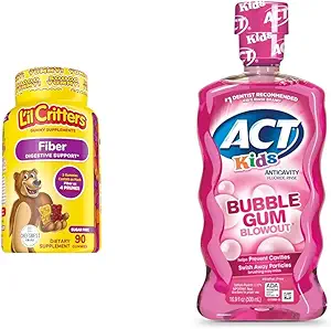 L'il Critters 90 Fiber Gummy Suplemento y ACT Kids 16.9oz Anticavity Fluoride Rinse Bundle