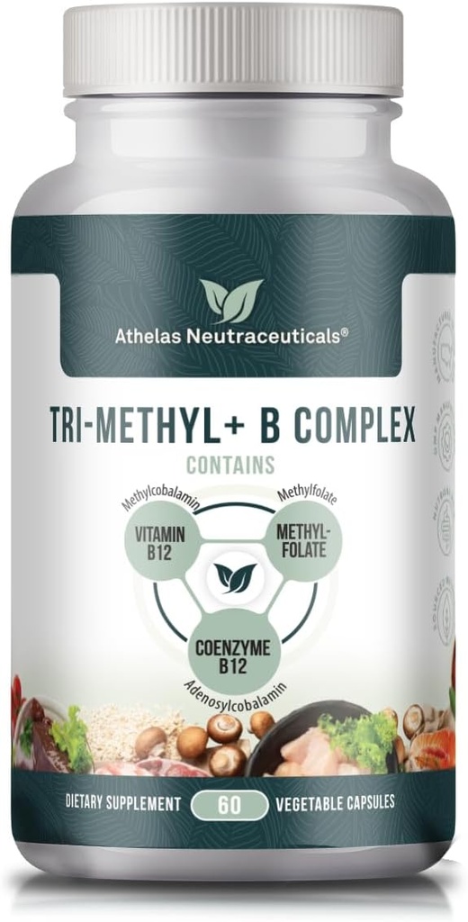 Tri-Metil+ B Complejo Vitaminas Metilada B - Metil B Complejo Completo de Metil B Suplemento Vitamina para MTHFR Soporte con formas activas de metilcobalamina B12, Adenosylcobalamin y Methylfolate