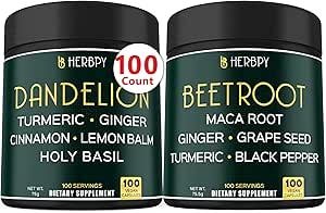 Bundle 6in1 Dandelion Suplemento &amp; 6in1 Beet Root Capsules - Soporte Digestivo, Inmune y Corazón Salud