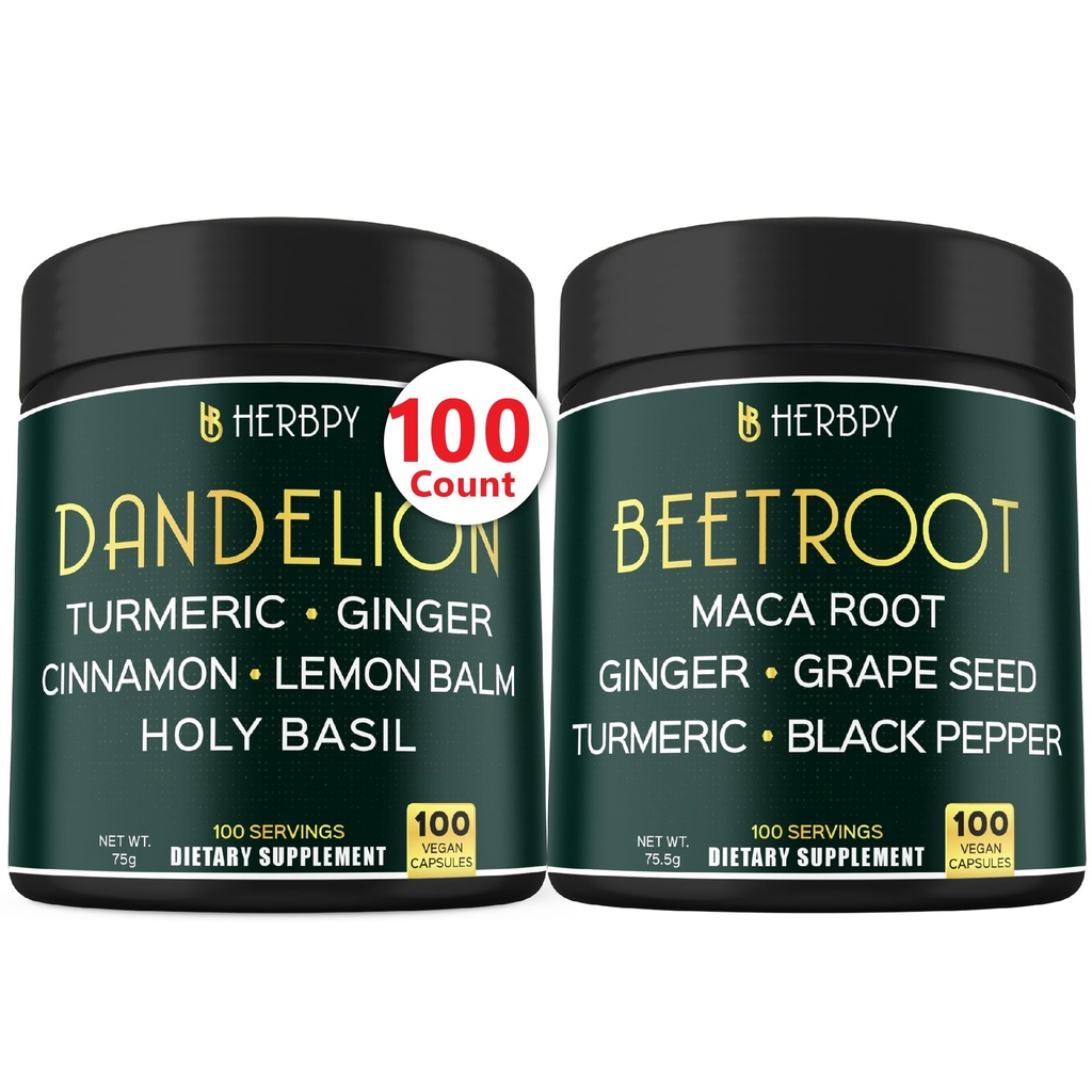 Bundle 6in1 Dandelion Suplemento &amp; 6in1 Beet Root Capsules - Soporte Digestivo, Inmune y Corazón Salud