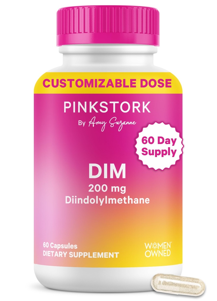 Pink Stork DIM Supplement for Women - Estrogen and Hormone Balance for Menopause, Perimenopause & PMS - DIM 200 mg Plus BioPerine for Mood Support - 60 Day Supply