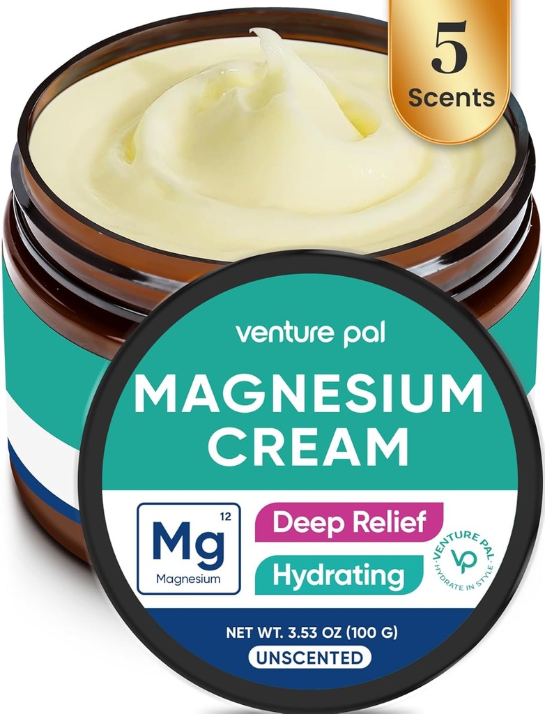 Venture Pal Magnesium Lotion, Topical Magnesium Cream for Sleep, Leg Cramps & Pain, Muscle Relaxation, Calm, Moisturizing Supplement with Coconut Oil, Shea Butter & Hyaluronic Acid, Safe for Kids