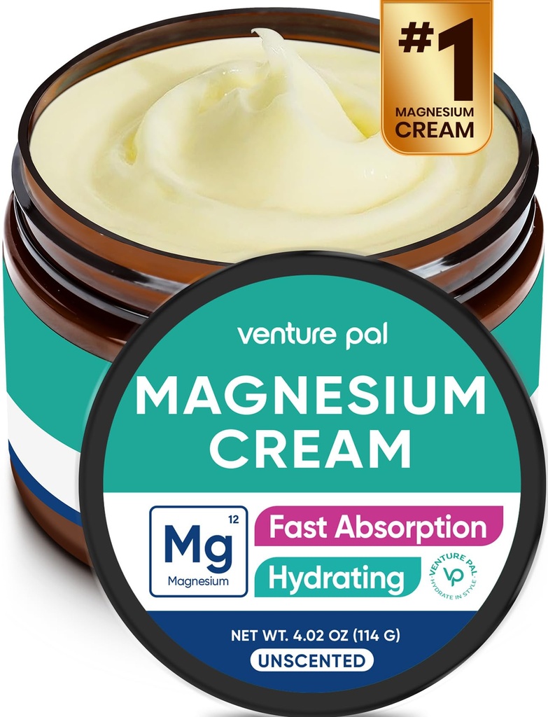 Venture Pal Topical Magnesium Cream, Fast-Absorbing Magnesium Moisturizing Lotion with Coconut Oil, Shea Butter & Hyaluronic Acid, Suitable for Kids