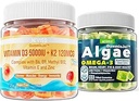 NEVISS Vitamina D3 5000IU + K2 (MK-7) 120mcg Gummies rellenos + Vegan Omega 3 Gummies 1000mg