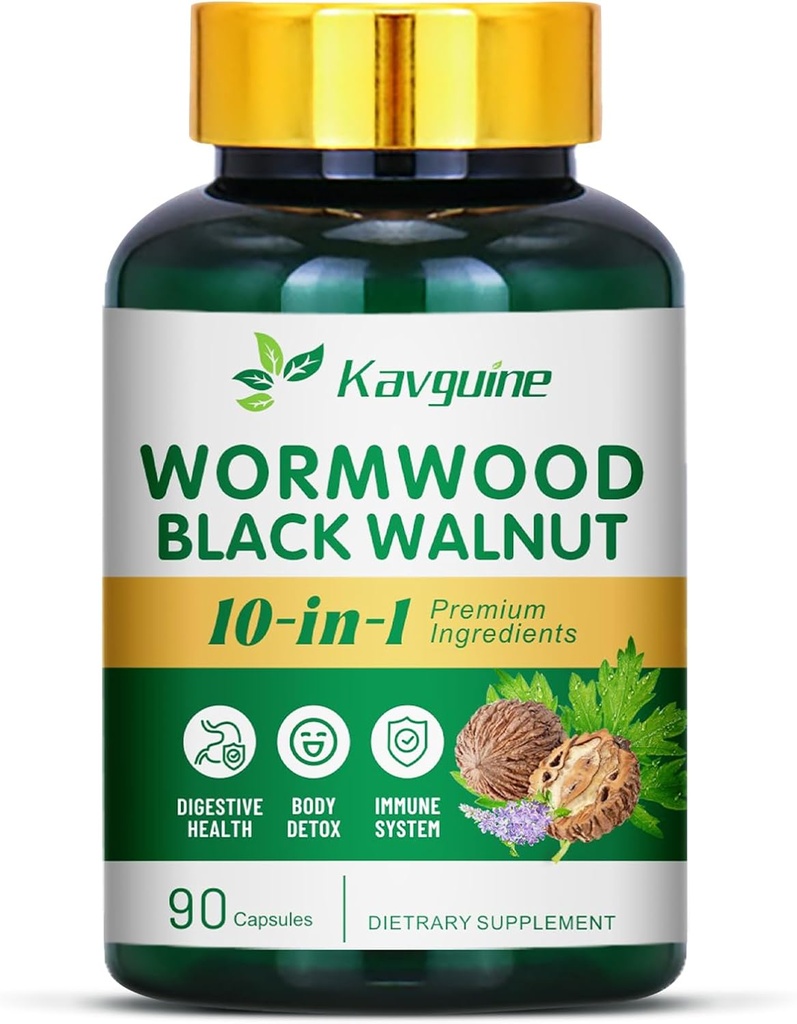 10 in 1 Wormwood Capsules - 90 capsules Suplemento, Black Walnut Hulls, Cloves, Black Pepper, Turmeric Curcumin Root, Peppermint Leaf, Supports Cut Health &amp; Digestive Balance
