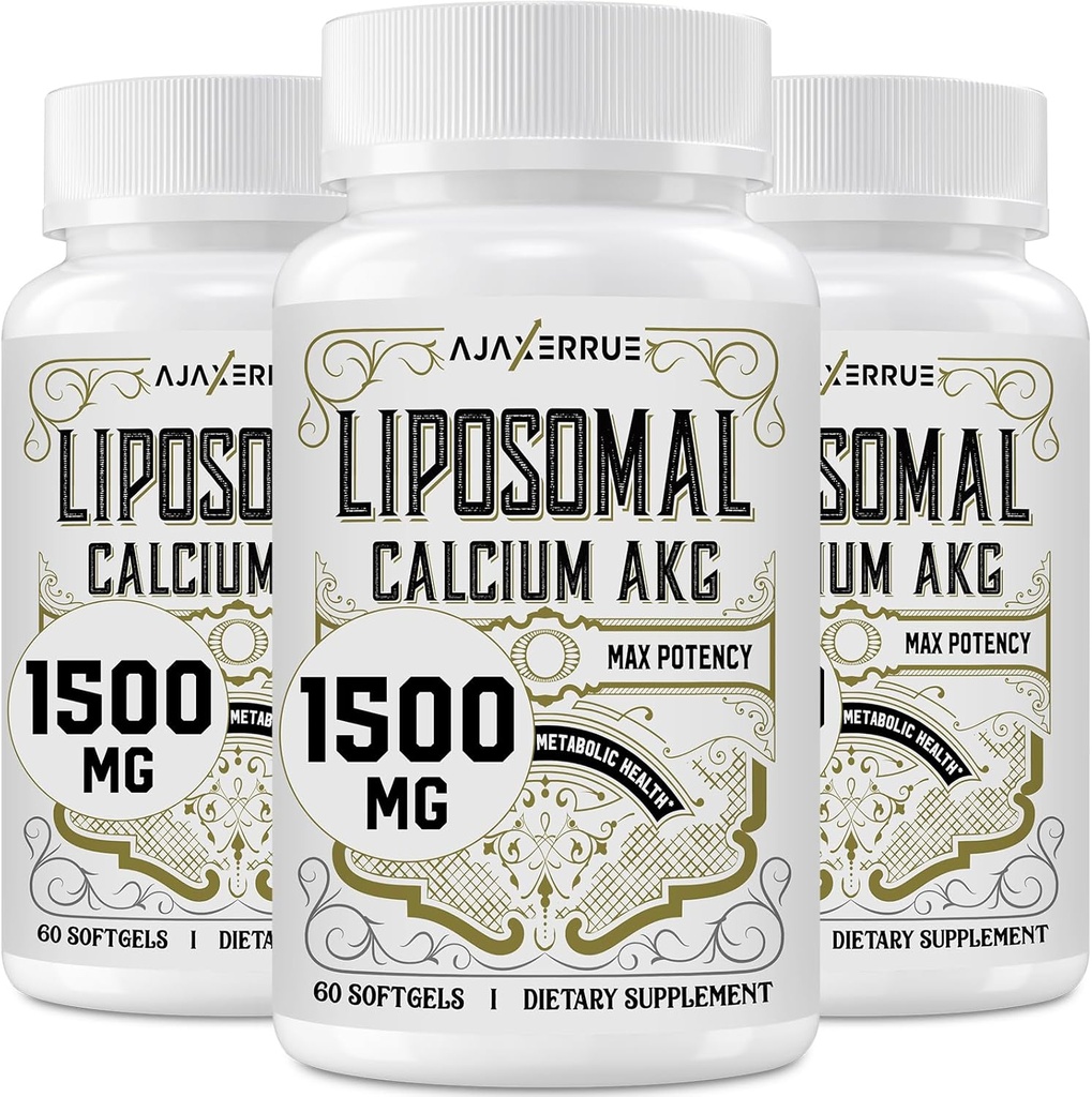 Liposomal Calcio AKG Suplemento 1500 MG (Acido alfa-Ketoglutarico), Alta Absorción, Más Eficaz Que AAKG, Ca AKG para la Longevidad, Defensa de la Edad, Energía Celular, Función Metabólica, 180 Softgels