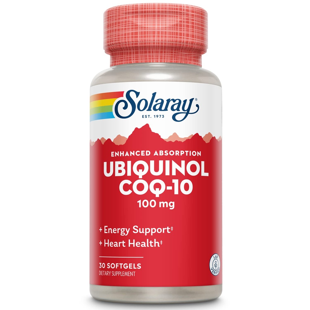 SOLARAY Ubiquinol CoQ-10 100 mg - CoQH2, CoQ10 reducido para la absorción mejorada - Apoyo a la energía y la salud cardíaca - Garantía de 60 días - 30 servicios, 30 Softgels