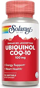 SOLARAY Ubiquinol CoQ-10 100 mg - CoQH2, CoQ10 reducido para la absorción mejorada - Apoyo a la energía y la salud cardíaca - Garantía de 60 días - 30 servicios, 30 Softgels