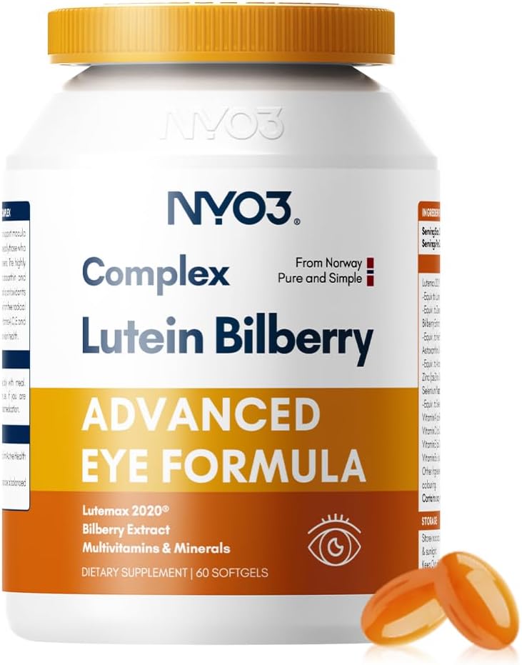 NYO3 Vitaminas Oculares con Lutein y Zeaxanthin,Fórmula Ocular patentada,Recomendada por NIH,Bilberry avanzada &amp; Astaxanthin,Vitamins A, C, E, B12 &amp; Minerals, Eye Health & Vision Protection, 60 Softgels