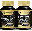 WELLNESS LABSRX Lions Mane Supplement Capsules - 120 Count - Mushroom Supplement, Brain Supplements for Memory and Focus Shilajit Pure Himalayan Organic Capsules with Naturally Occuring Fulvic Acid