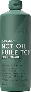 Sports Research Organic MCT Petróleo - Keto &amp; Vegan MCTs C8, C10 de Coconuts - Cerebro de ácidos grasos " Fuel corporal, sin gluten " Gluten libre - Aceite sin sabor, perfecto en café, té " Proteína Shakes - 32 oz