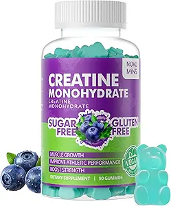 novomins Creatine Monohydrate Gummies for Men &amp; Women, Chewables Creatine Monohydrate for Muscle Strength, Muscle Builder, Energy Boost, Pre-Workout Suplemento(180 Conde)-Blueberry Flavor. 2 Pack
