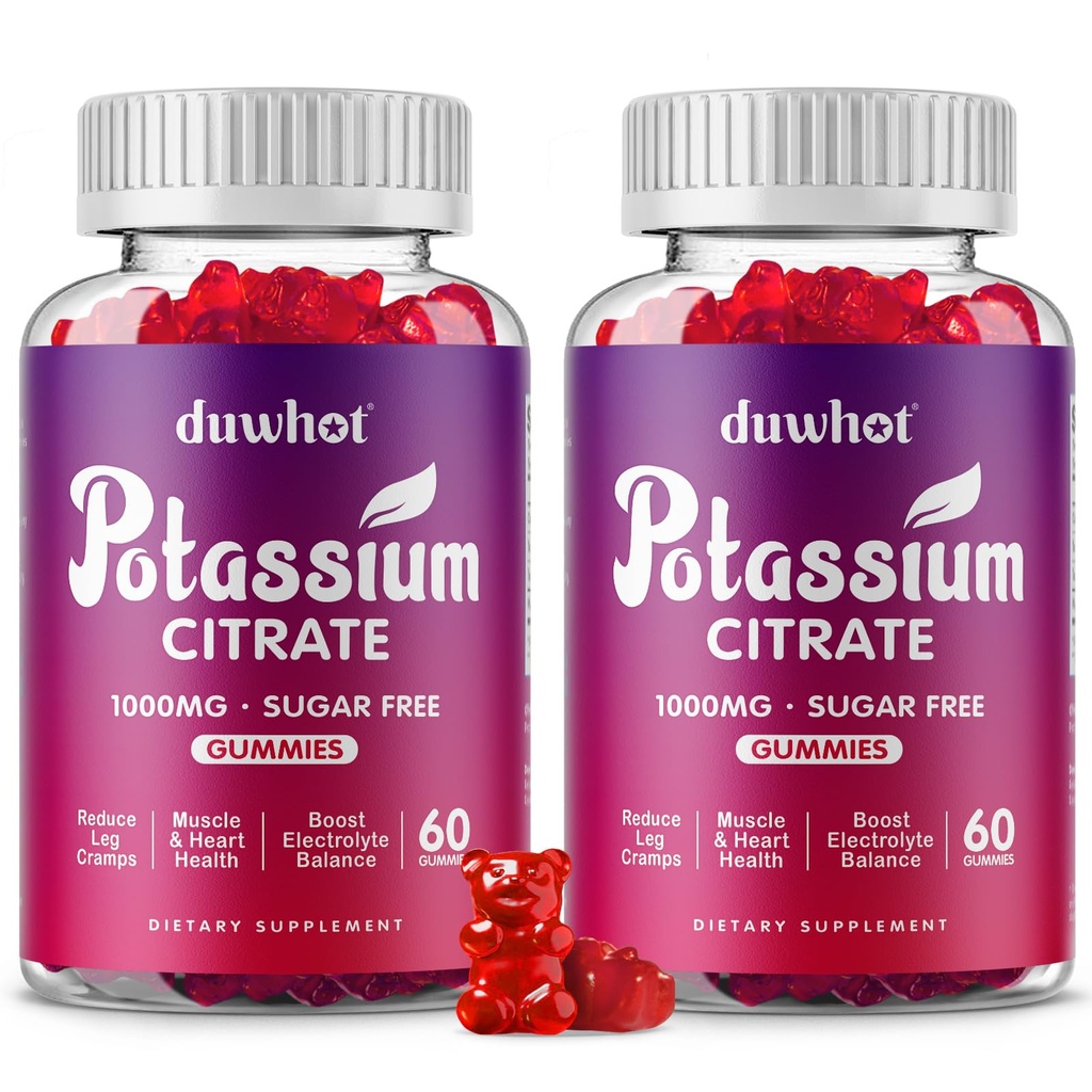 duwhot Potassium Citrate 1000mg Gummies, Potassium Supplement for Adults Women & Men, Support Leg Cramps & Muscle Health, 120 Chewables
