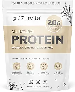 Zurvita - Vainilla Crème Protein Powder- Protein, Probióticos, No Dulces Artificiales, 24+ Vitaminas & Minerales, 140 Cal/Scoop - 26oz (20 Servings)